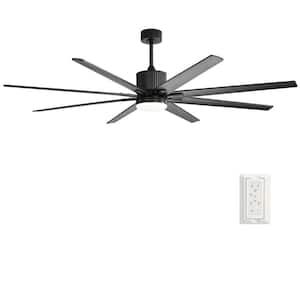 76 in. Smart Indoor/Outdoor Black Standard Ceiling Fan with Dimmable LED Light App and Wall Control 8 Solid Wood Blades