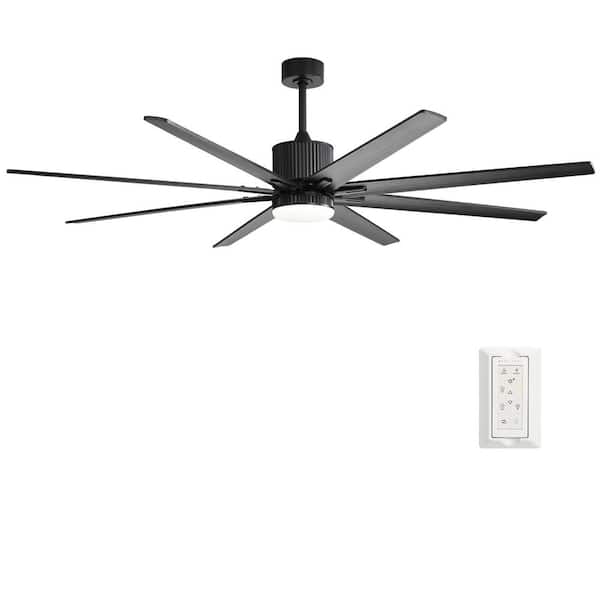 Unbranded 76 in. Smart Indoor/Outdoor Black Standard Ceiling Fan with Dimmable LED Light App and Wall Control 8 Solid Wood Blades
