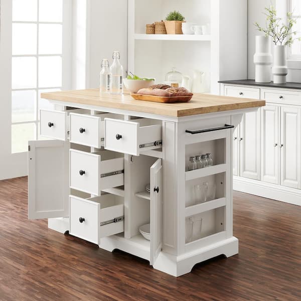 Crosley Butcher Block Top Kitchen Island - White