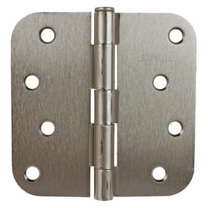 4 in. Satin Nickel Steel Door Hinge 5/8 in. Corner Radius with Screws (12-Pack)