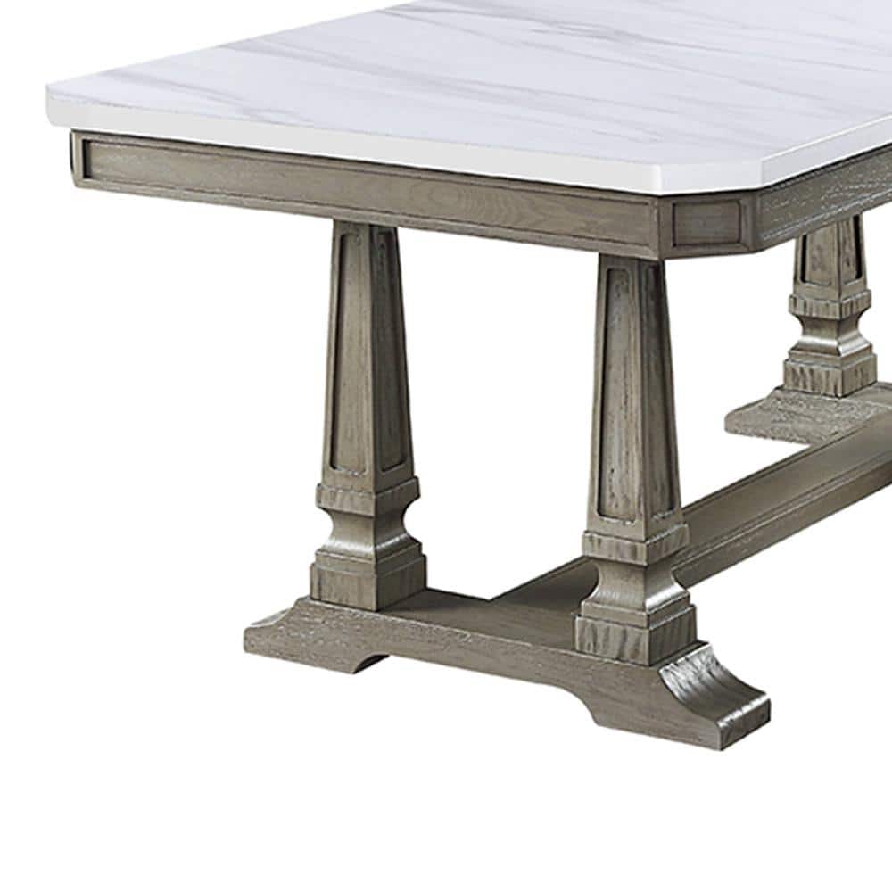 Elegant Transitional Marble-Top Extendable Dining Table in Weathered Oak