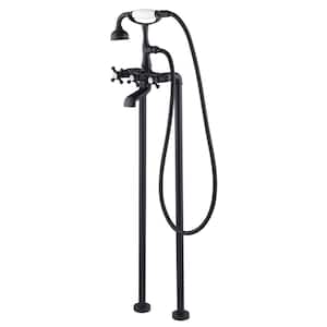 SevenFalls Telephone 3-Handle Claw Foot Tub Faucet with Handheld Shower in Matte Black