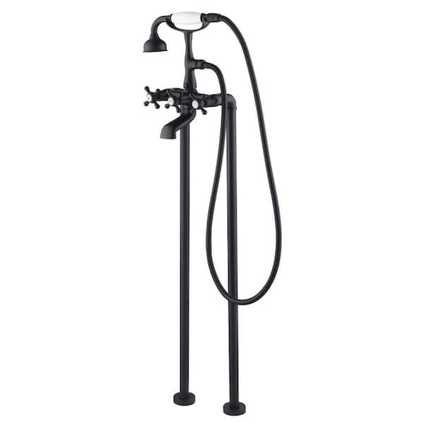 Eisen Home SevenFalls Telephone 3-Handle Claw Foot Tub Faucet with Handheld Shower in Matte Black