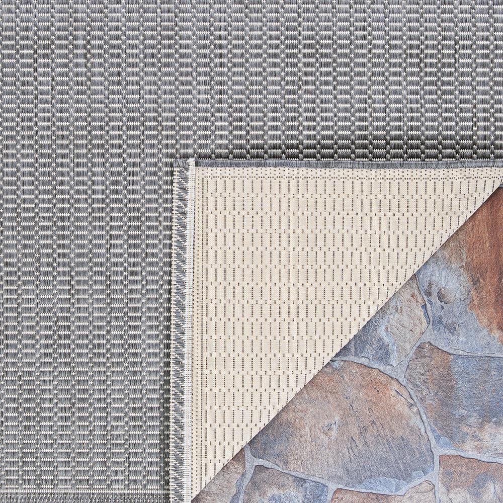 Gray-White Rectangular Synthetic Easy Care Indoor/Outdoor Rug