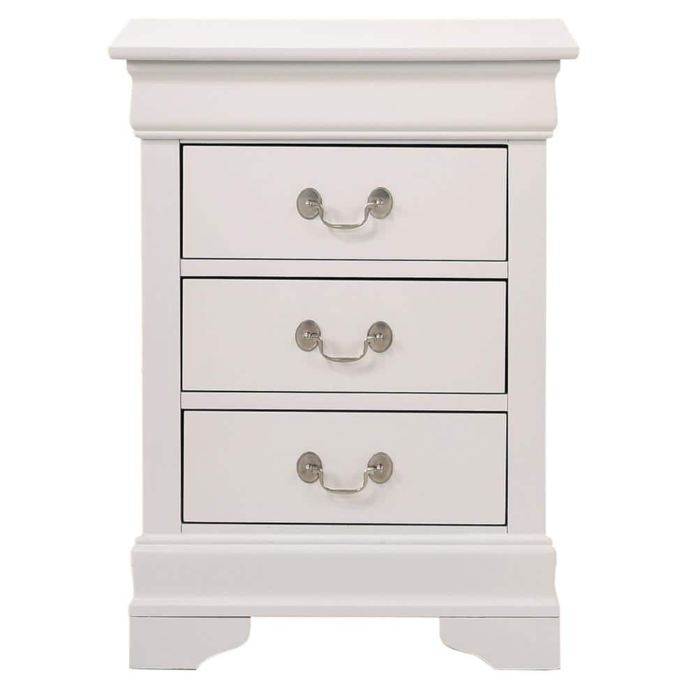 Passion Furniture Louis Philippe 3 Drawer White Nightstand 29 in. H x 16 in. W x 21 in. D