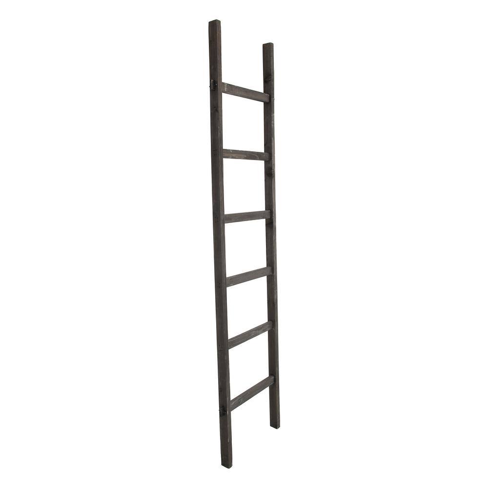 Black Fir Wood 6-Rung Decorative Blanket Ladder