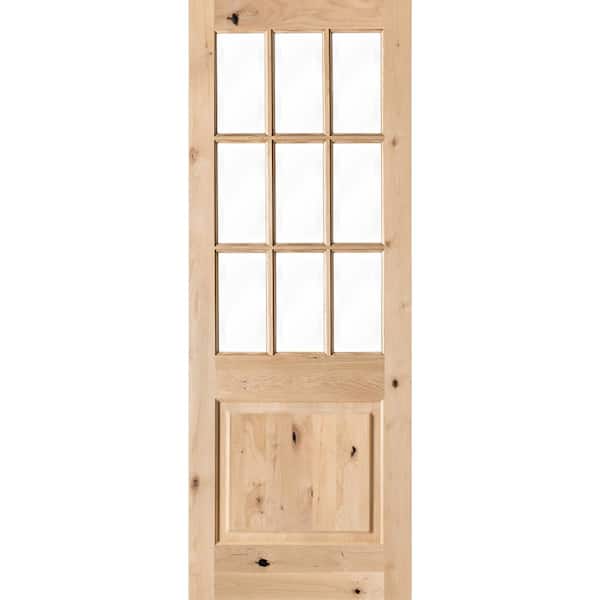 Krosswood Doors 36 in. x 96 in. Craftsman 9-Lite Clear Beveled Glass Knotty Alder Unfinished Wood Front Door Slab