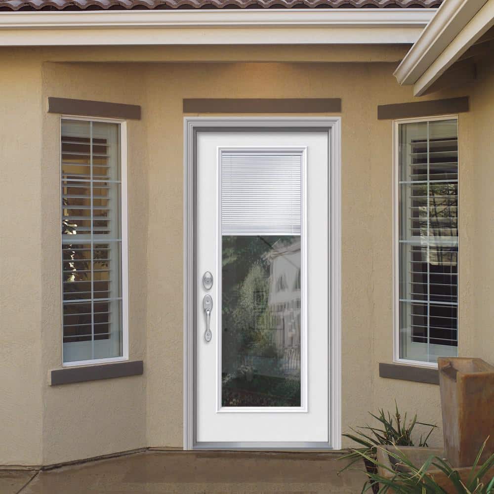 Smooth Primed Full Lite Fiberglass Front Door with Blinds, 36" x 80"
