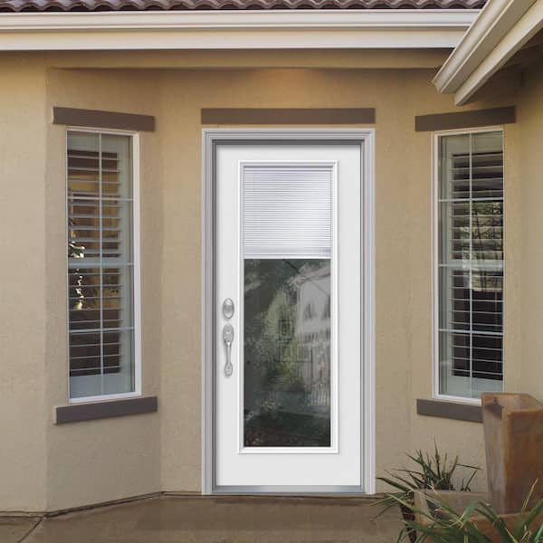 36 in. x 80 in. Internal Blinds Right-Hand Inswing Full Lite Clear Classic Primed Fiberglass Smooth Prehung Front Door