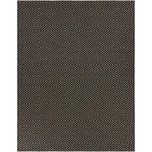 Black 9 ft. x 12 ft. Concentric Tiles Indoor/Outdoor Area Rug