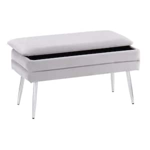 Neapolitan Chrome Storage Bench in Silver Velvet 16 in. x 30.75 in. x 14.50 in.