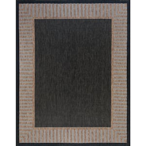 Eco Striped Border Gold 8 ft. x 10 ft. Indoor/Outdoor Area Rug