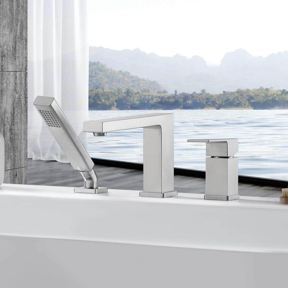 Brushed Nickel Single Handle Deck-Mounted Tub Faucet with Hand Shower