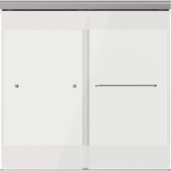 Portwood 60 in. W x 58 in. H Semi-Frameless Sliding Tub Door in Chrome with 6mm Frosted Privacy Glass