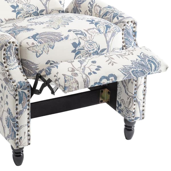 Uixe Plants Blue Linen Nailhead Trim Upholstered Manual Recliner