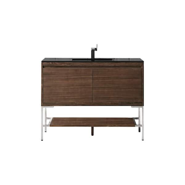 James Martin Vanities Mantova 47.3 in. W x 18 in. D x 36 in. H Single Bathroom Vanity Mid-Century Walnut & Charcoal Black Composite Stone Top