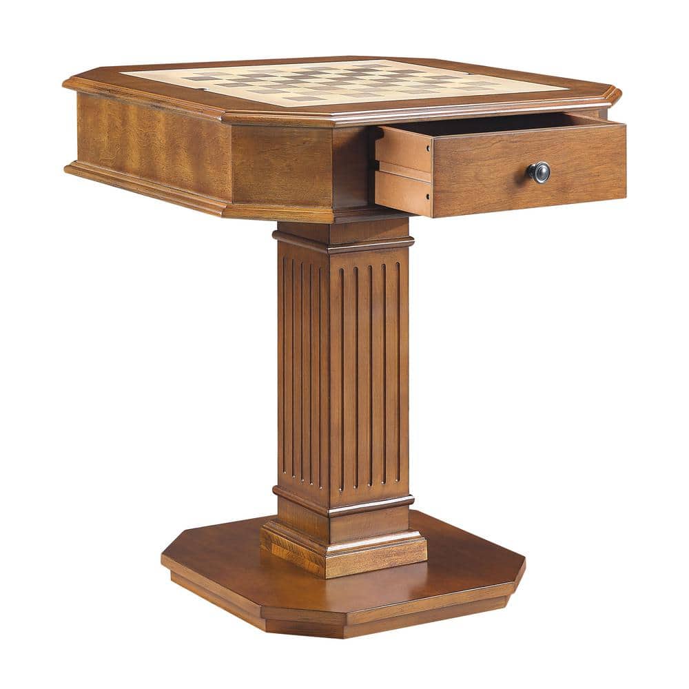 Walnut 28" Square Wooden Game Table with Drawers