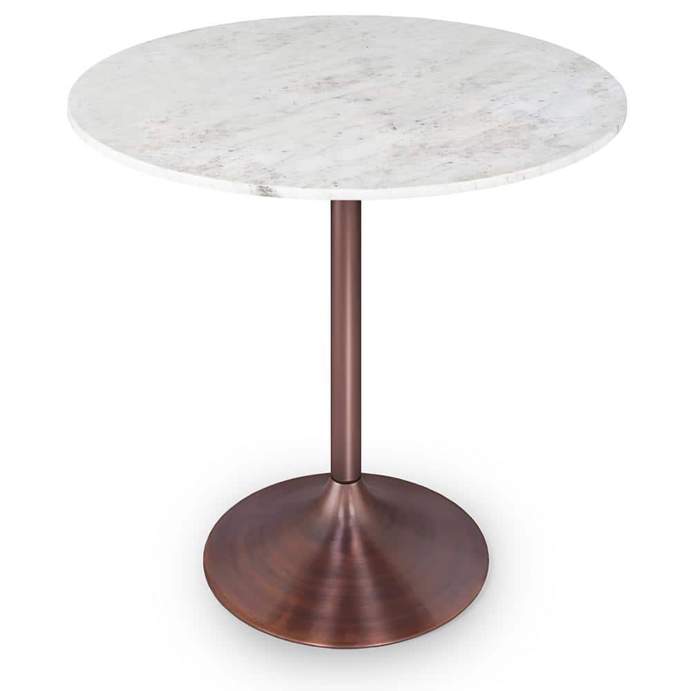 Osborne 36" Round White Marble Dining Table with Copper Base