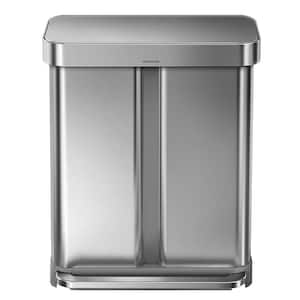 58 Liter Rectangular Dual Compartment Step Trash Can with Liner Pocket, Brushed Stainless Steel