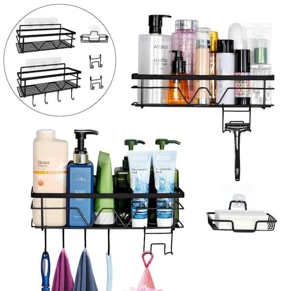 Dyiom Shower Caddy Shelf Organizer, 5 Pack No Drilling Adhesive Wall Mounted Bathroom Organizer Basket, Black