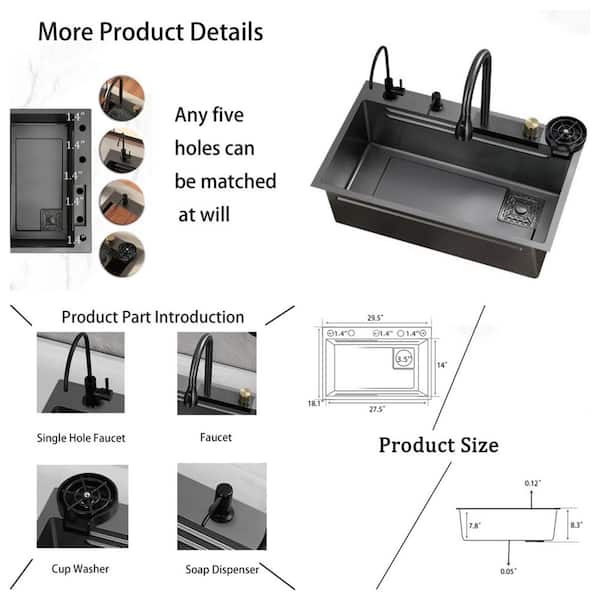 LUXSHERY 29.5 in. Undermount/Drop in Single Bowl Stainless Steel