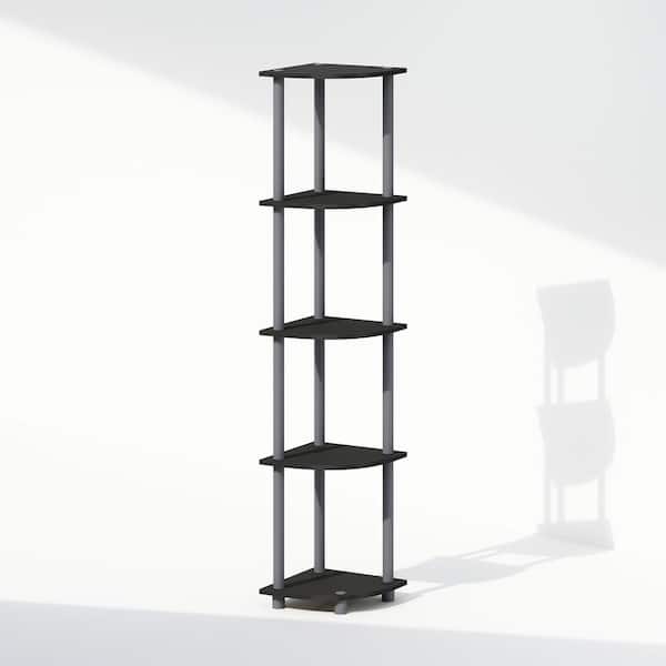 Furinno Turn-N-Tube 57.7 in. Tall Black/Grey Wood 5-Shelf Bookcase