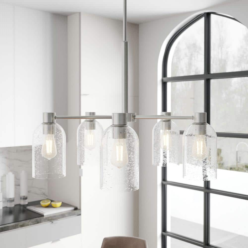 Lochemeade 5-Light Brushed Nickel Seeded Glass Chandelier