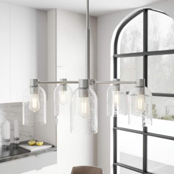 Hunter Lochemeade 5 Light Brushed Nickel Chandelier with Seeded Glass Shades Kitchen Light