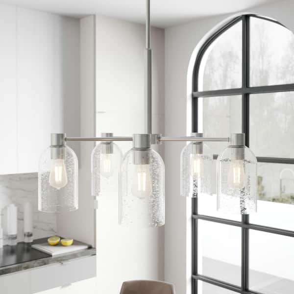 Hunter Lochemeade 5 Light Brushed Nickel Chandelier with Seeded Glass Shades Kitchen Light