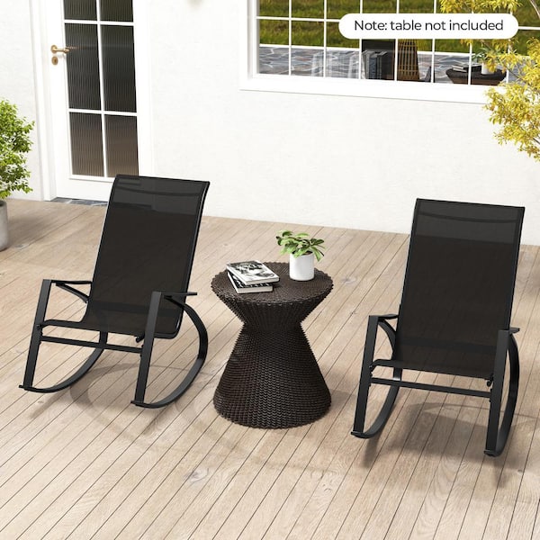 ANGELES HOME 2 Pieces Patio Metal Outdoor Rocking Chairs Sling Fabric Rockers with Ergonomic Backrest and Seat