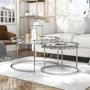 Tega Cay 2-Piece 33.13 in. Clear Round Glass Nesting Tables Set