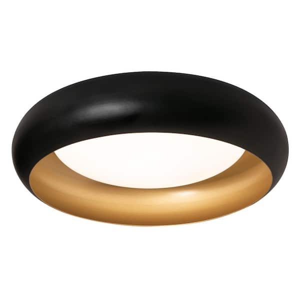AFX Kayce 4.1 in. 1-Light Black/Gold LED Flush Mount