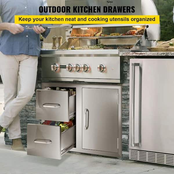 Outdoor Kitchen BBQ Island Components Stainless Steel Access Door And Drawer 