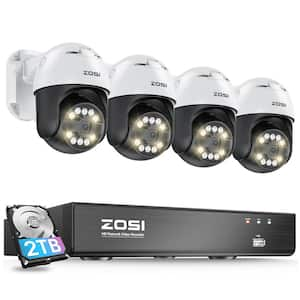 4K 8-Channel 2TB POE NVR Security Camera System with 4-Wired 5MP Pan Tilt Outdoor Cameras, Smart Person Vehicle Detect