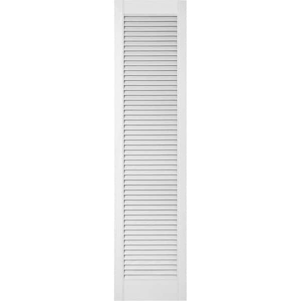 Ekena Millwork 18 in. x 91 in. Lifetime Vinyl Custom Straight Top All Louvered Open Louvered Shutters Pair Bright White