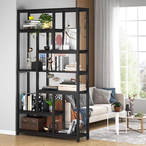 Frailey 79 in. Tall Black Wood 6-Shelf Standard Bookcase with Open Shelves, Storage for Home Office