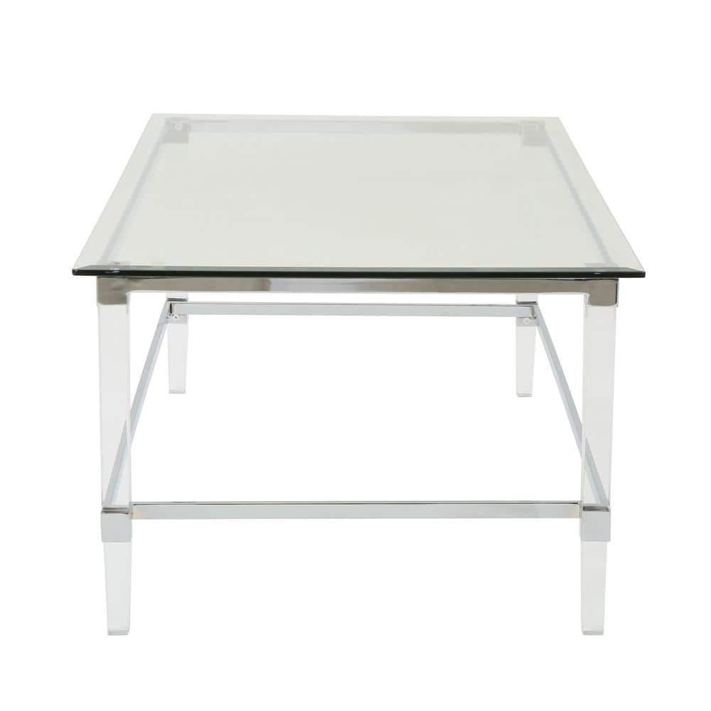 Modern Rectangular Glass Coffee Table with Acrylic and Metal Frame