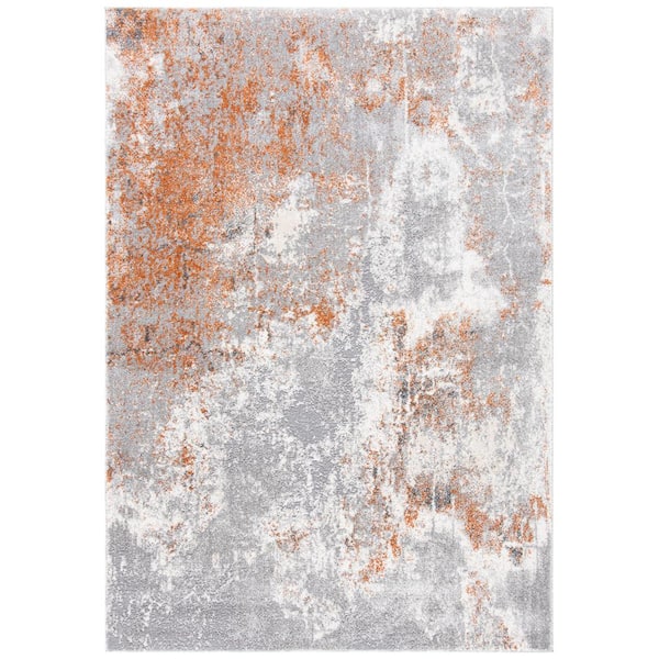 SAFAVIEH Aston Gray/Rust 9 ft. x 12 ft. Geometric Distressed Area Rug