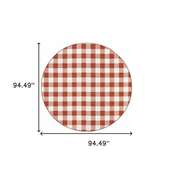 Red, Ivory 8 ft. x 8 ft. Loomed Geometric Polypropylene Round Indoor/Outdoor Area Rug