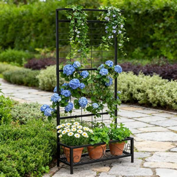 VAMOP 74 in. Powder-Coated Steel Vertical Garden Trellis with Pot
