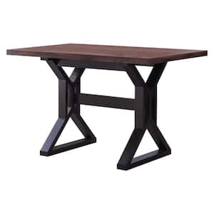 30 in. H Black and Brown Rectangular Wooden Dining Table with X-Shaped Trestle Base