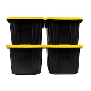 27 Gal. Tough Storage Tote in Black with Yellow Lid 4-Pack