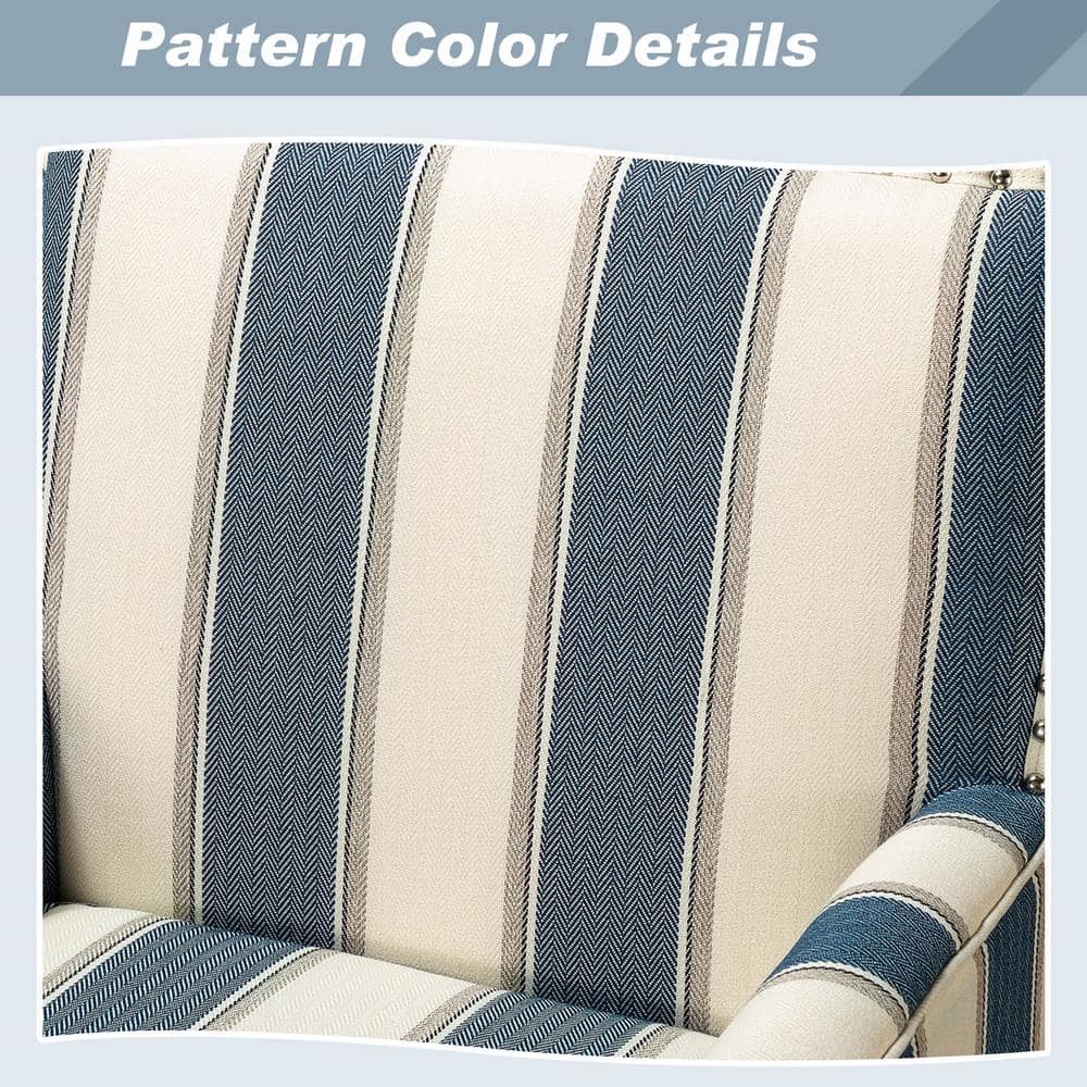 Navy Stripe Gleaming Nailhead Trim Club Accent Chair