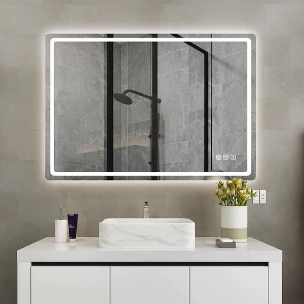40 in. W x 28 in. H Rectangular Frameless Anti-Fog Wall Mounted LED Bathroom Vanity Mirror in Silver