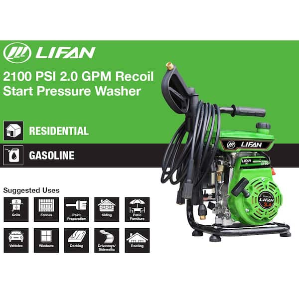 LIFAN LFQ2130-CA 2,100 psi 2.0 GPM AR Axial Cam Pump Recoil Start Gas Pressure Washer with CARB Compliant - 3