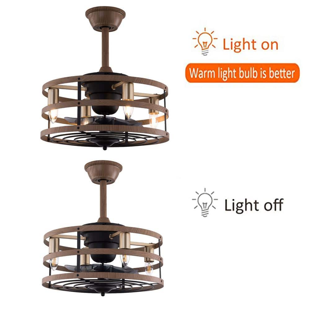 18-Inch Light Brown Caged Ceiling Fan with Remote and Lighting