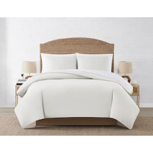 Seashell 3-Piece Ivory Solid Polyester Microfiber Full/Queen Duvet Cover Set