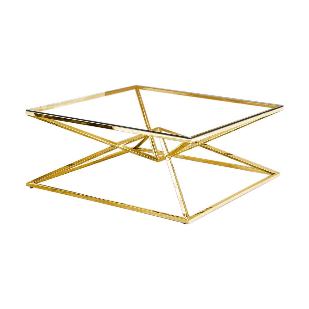 Gold Plated Square Coffee Table with Tempered Glass Top