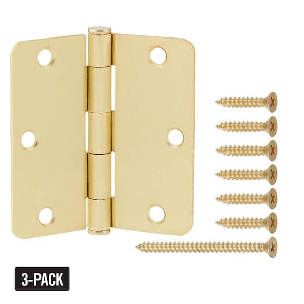 Everbilt 3-1/2 in. x 1/4 in. Radius Satin Brass Squeak-Free Door Hinge (3-Pack)