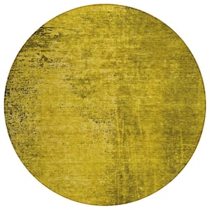Chantille ACN554 Gold 8 ft. x 8 ft. Round Machine Washable Indoor/Outdoor Geometric Area Rug